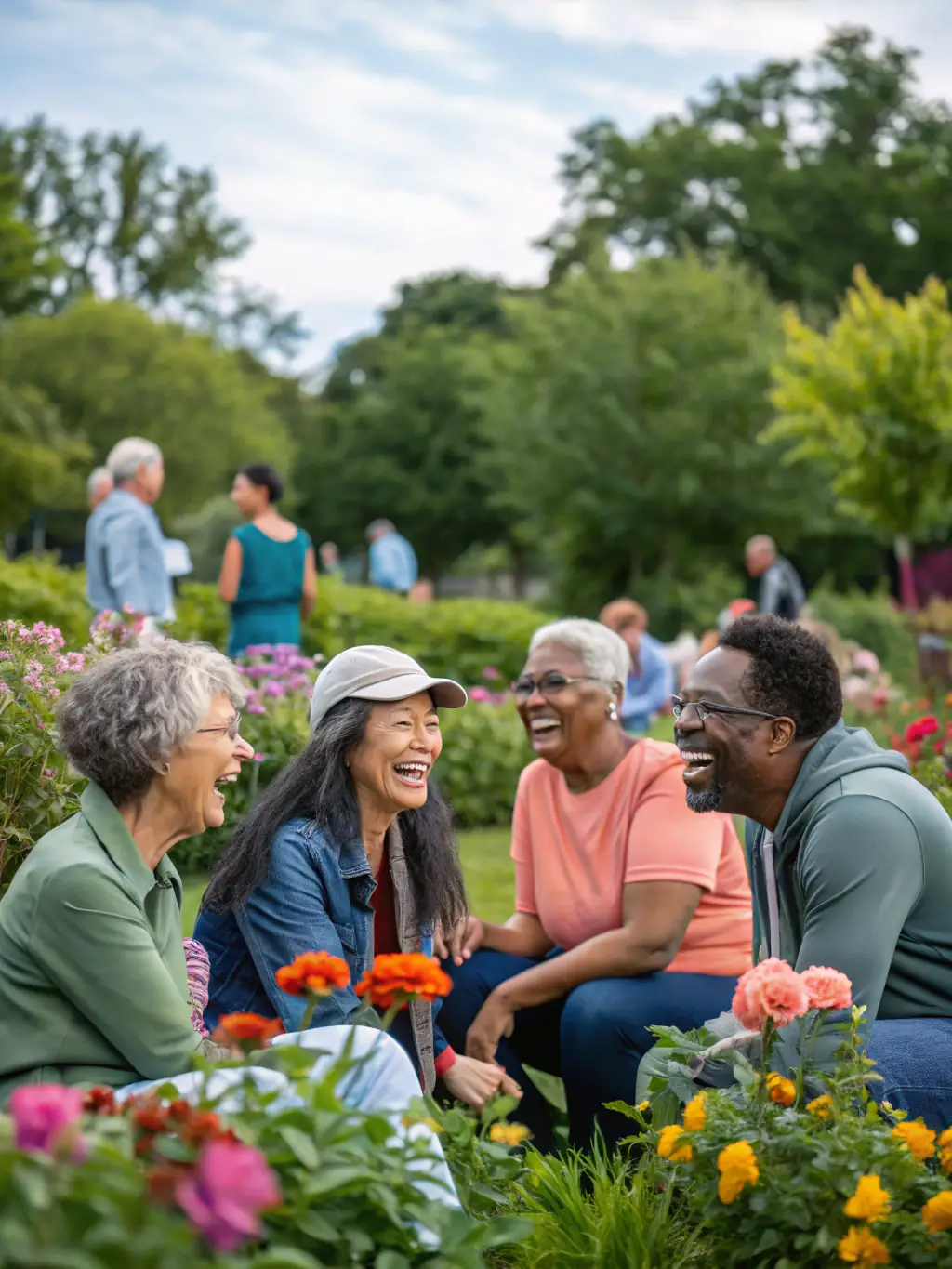 An image showcasing people of all ages enjoying a light outdoor activity, such as walking or playing gentle sports, in a sunny and accessible environment.